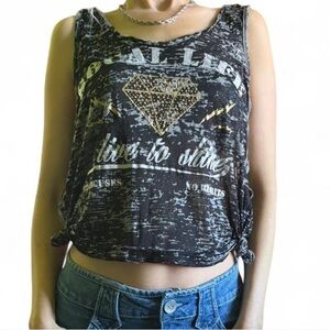 Black gold diamond blingy Y2K tank top with open back Medium So cal grunge top